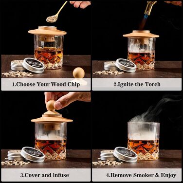 Набір для копчення коктейлів та віскі – 6 видів деревини, ліхтарик, генератор диму – без бутану (продається окремо), класичний набір
