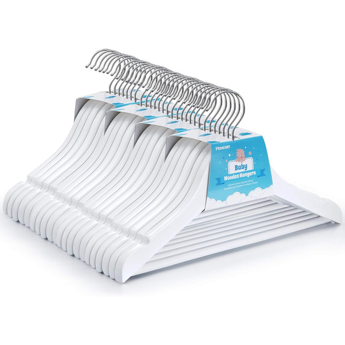 Дерев'яні вішалки для дитячого одягу Homewit, 24 шт. з вирізами для спідниць та штанів, 360° обертання, для дівчаток та хлопчиків, білі, 30 см