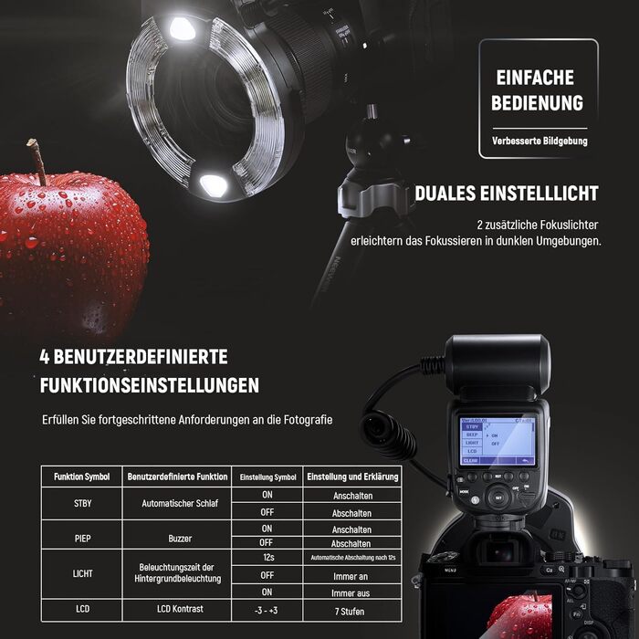 NEEWER RF1-S Макро спалах кільцеве світло для Sony камери, 76W, GN15, 5600K, TTL, 1-1/128, передня/задня синхронізація, кольорові гелі, об'єктивні адаптери, кільця для макрофотографії та студійних фото