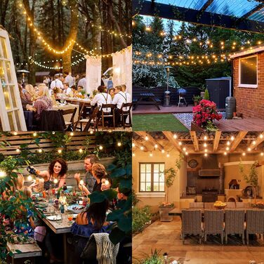 LED ліхтарна гірлянда для вулиці, диммер, 30м, 60 лампочок G40, таймер, IP44, вологостійка, для балкона, саду, вечірки, тераси