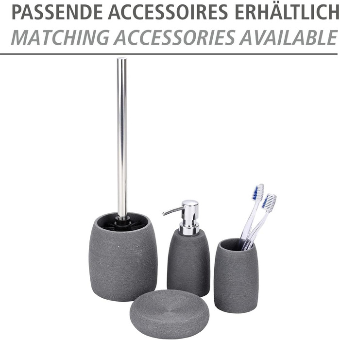 Набір для туалету WENKO Goa: тримач щітки з важкого полірезину та щітка з змінним насадком, сірий, 11,8 x 38,5 см