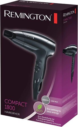 Фен Remington D5000 Compact: потужний та компактний для подорожей (1800 Вт, стильна насадка, 3 режими нагріву, 2 швидкості)