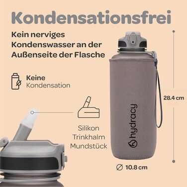 Пляшка для води Hydracy з соломинкою та мітками часу 2л - Сріблясто-сіра - BPA-free, спортивна, герметична