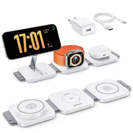 Зарядна станція JARGOU 3-в-1 для Apple: Watch, iPhone (MagSafe) | Підтримка iPhone 17 Pro Max, 16, 15, 14, 13, 12, AirPods Pro 4 3 2, Series