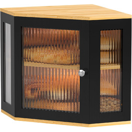 EXABANG Bread Box Corner Bamboo Corner Bread Box Bread Storage Box with 2 Tiers, Wooden Bread Container Bread Storage Food-Safe, Easy to Clean Bread Box 32x32x35cm