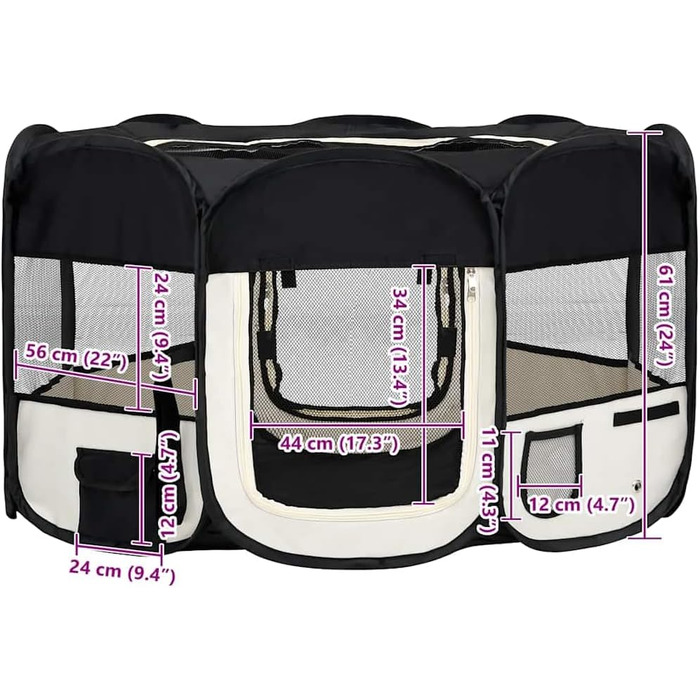 Вольєр для цуценят складний 145x145x61 см, чорний | vidaXL