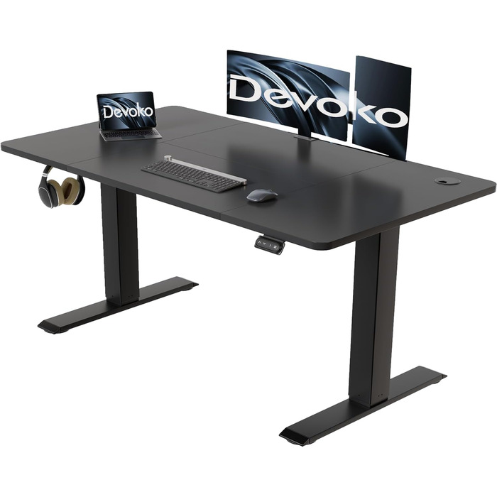 Електричний регульований стіл Devoko 140x60 см з кабель-каналом, ергономічний комп'ютерний стіл з пам'яттю висоти, стіл для роботи стоячи й сидячи (Клен)