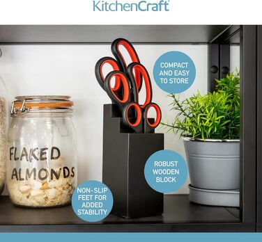 Набір кухонних ножиць KitchenCraft з підставкою, багатофункціональні ножиці, 4 предмети, чорний
