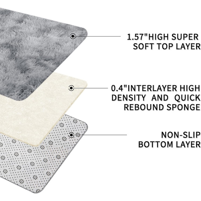 Килимок для вітальні Sour Lemon 140x200 см, сірий, миючий, нековзний, пухнастий, сучасний, для спальні