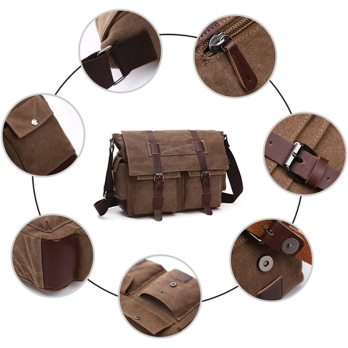 Чоловіча нагрудна сумка OSMIE 16 л, канвас, для ноутбука, сумка-месенджер чорна (L, L-кавовий)