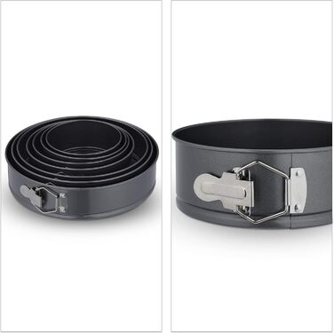 Набір форм для випічки Relaxdays, 7 шт., круглі, з нержавіючої сталі, антипригарне покриття, Ø 14-28 см, антрацит