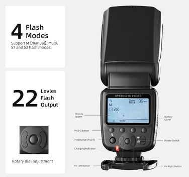 Фотоспалаху Blitz GN60 TTL для Canon DSLR, швидка синхронізація 1/20000s, бездротовий зв'язок 2.4G, швидке перезарядження 0.1-2.7s (FK310)