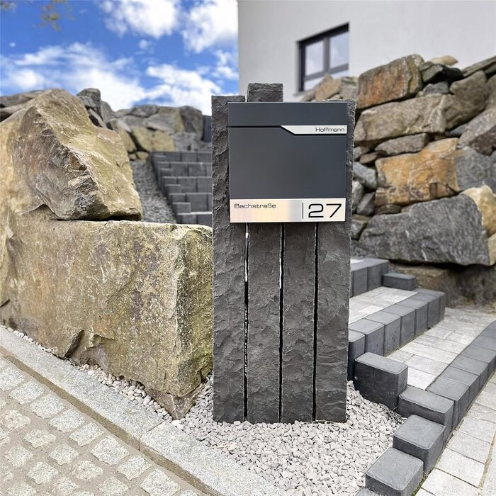 Поштовий ящик Metzler Anthrazit RAL 7016 з газетницею та табличкою з нержавіючої сталі V2A, антикорозійний, сучасний, 10 років гарантії на запчастини