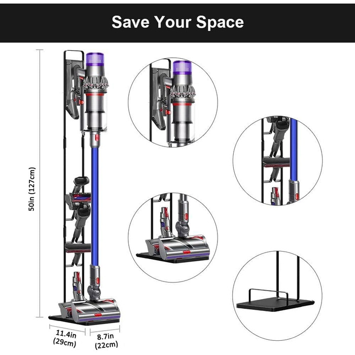 Підставка для пилососа Dyson Gen5 V15s/V15/V12 Slim/V11/V10/V8/V7/V6 на колесах, чорна - настінний тримач без свердління