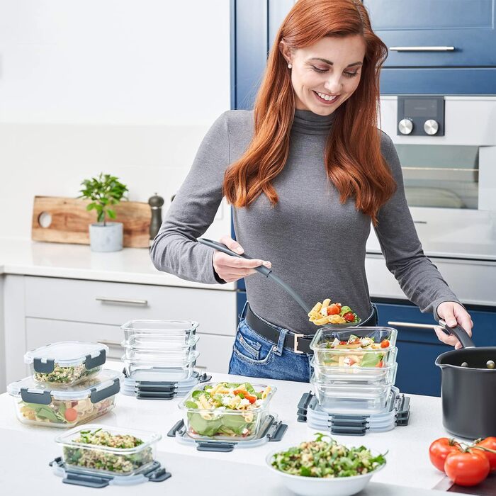 Glass Storage Box for Food - [Pack of 10] Lunchboxes for Healthy Meals with Airtight Lids - Airtight Storage Containers, Lunch Boxes BPA-free, Leak-proof (10 Lids & 10 Containers)