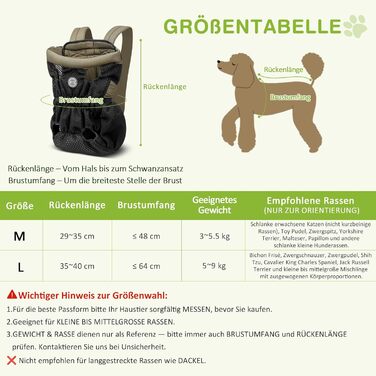 Рюкзак для собак Allsopets - легкий, дихаючий, зручний, з безпечною лінійкою, для подорожей, прогулянок на природі (оливковий, M)