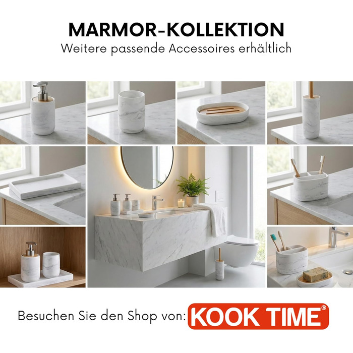Набір для ванної кімнати 4 предмети з піддоном - дозатор для мила (цинк), стакан для зубних щіток, мильниця та поличка - мармуровий малюнок, бамбук - сучасний органайзер (піддон Marble)
