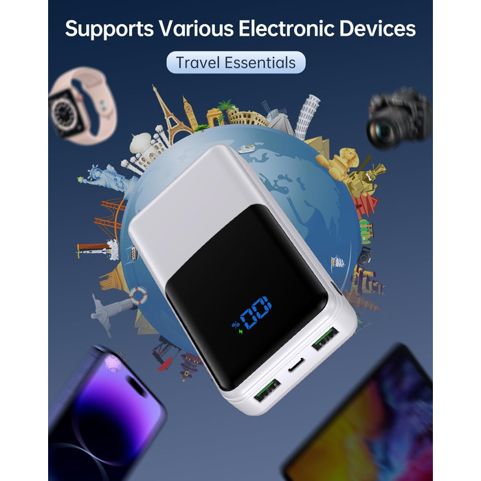 Power Bank Coblob 27000mAh з LED дисплеєм: швидка зарядка 30W USB-C, 3 виходи, 2 входи для смартфонів, планшетів, AirPods та іншого