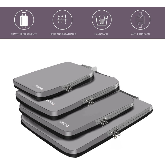 Органайзери для подорожей Eono by Amazon: набір кубів для пакування, 4 шт. (Сірий)