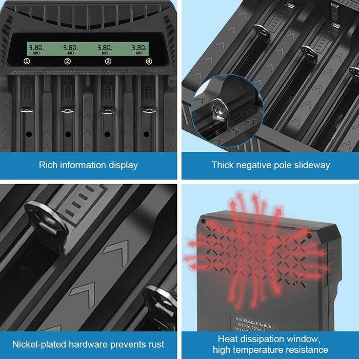 Зарядний пристрій для акумуляторів AXFEE: універсальна база для зарядки Ni-Mh/Ni-Cd AA AAA акумуляторів з LCD-дисплеєм та підтримкою 18650. Швидка зарядка 2000mAh. 4 слоти.