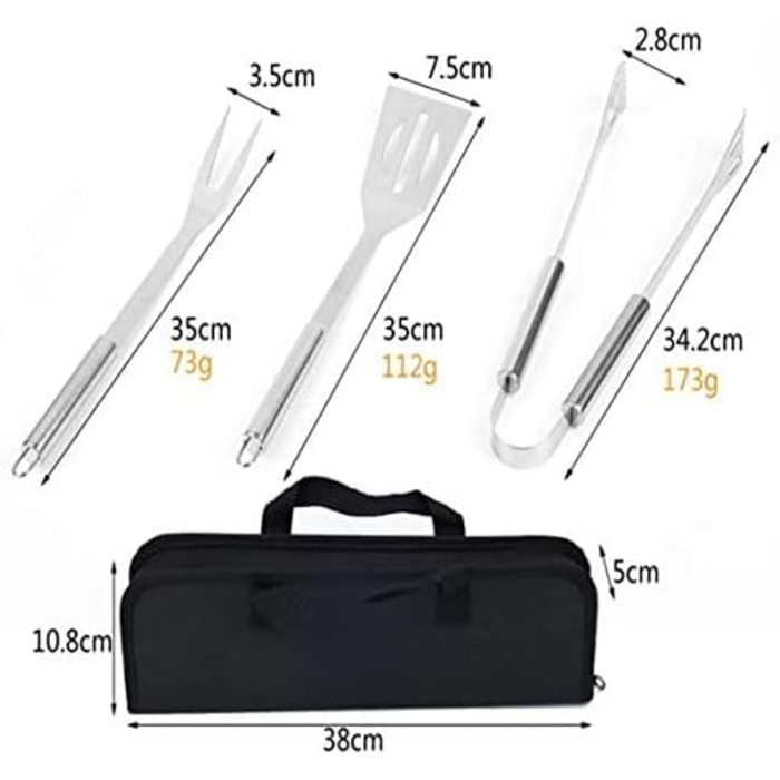 Набір гриль-посуду з нержавіючої сталі GQC, 3 шт. Професійний набір інструментів для грилю в кейсі. BBQ, кемпінг, сад, для чоловіків та жінок