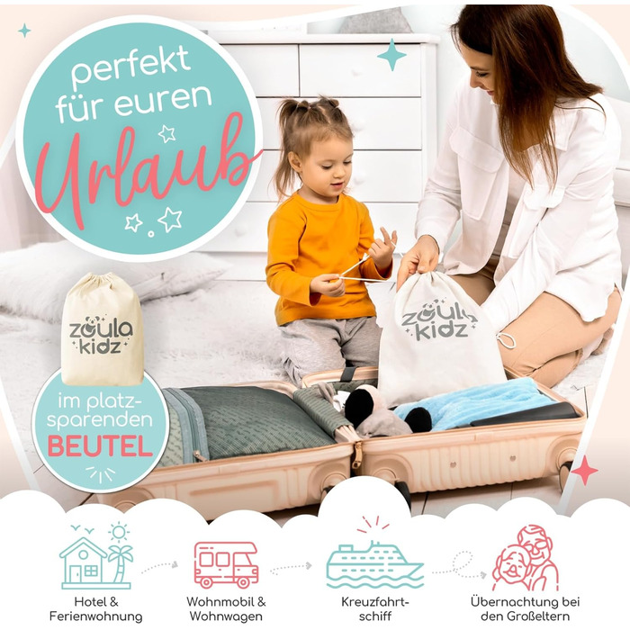 Надувне дитяче ліжко для подорожей - ліжко з захистом від падіння та вбудованим насосом - Портативне дитяче туристичне ліжко з тканиною Oeko-Tex - Ідеально для кемпінгу, готелів та дому (1 шт, 180 см)