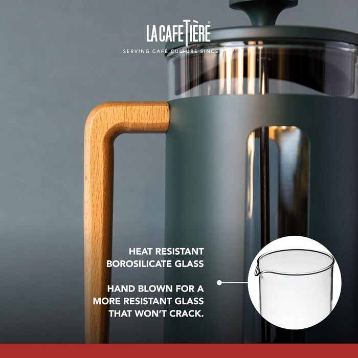 La Cafetière Pisa French Press, Stainless Steel, 8 Cups, Green, in Gift Box, Cream