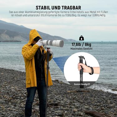 NEEWER Монопод 155 см для камери: легкий, портативний, з адаптерами 1/4' та 3/8' для DSLR, відеокамер, вантажопідйомність 8 кг