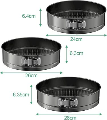 Набір форм для випічки WinGluge (3 шт.) - 24/26/28 см, з антипригарним покриттям, знімний дно