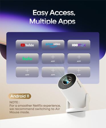 Портативний проєктор 4K/1080p з Android 11.0, WiFi 6, Bluetooth 5.0, 200 ANSI, автоматичне вирівнювання, ручний фокус