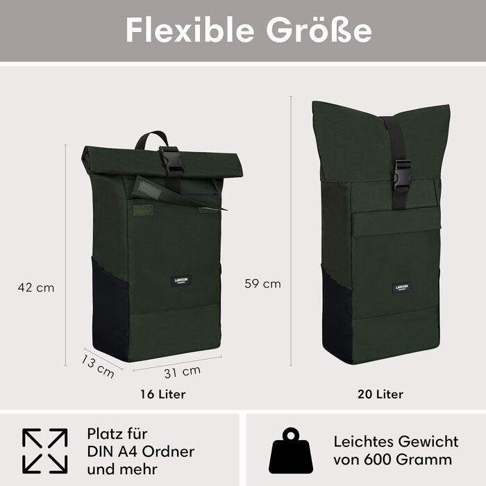 Рюкзак rolltop для жінок і чоловіків No 4 з відділенням для ноутбука, водостійкий, для університету, роботи, велосипеда, великий туристичний рюкзак
