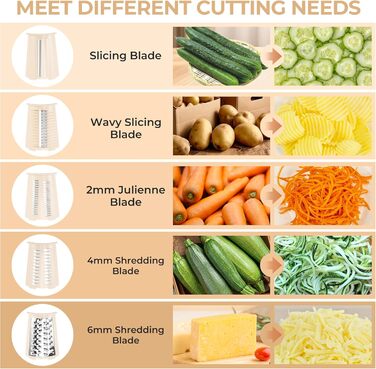 Тертка для овочів STEAS з ручкою - терка для сиру, овочів, фруктів з 5 насадок, міцним присоском, контейнером для ножів (Бежева)