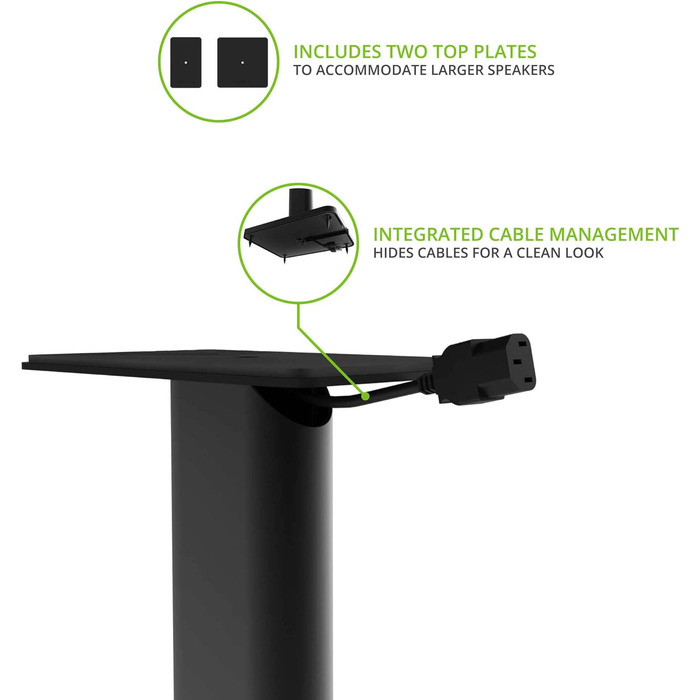Підлогові стійки для колонок Kanto SP26PLW 26' | Для середніх та великих полоччастих колонок | Сталь, пінопакет, поворотна платформа 30° | Приховане кабельне прокладання | Пара, 66 см (чорний)