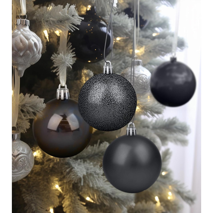 Набір прикрас на ялинку 36 шт. блакитні, ялинкові кулі, декор для ялинки, 6 см, чорний колір