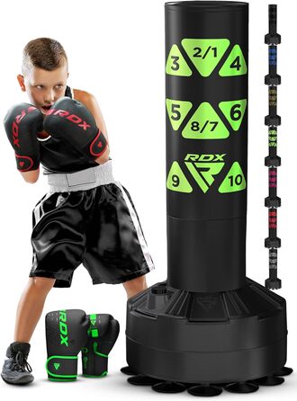 Боксерський мішок для дітей RDX Junior Standbox, рукавички для тренувань, MMA, кікбоксинг, бокс, боксерський партнер, білий (зелений, 1.2 м)