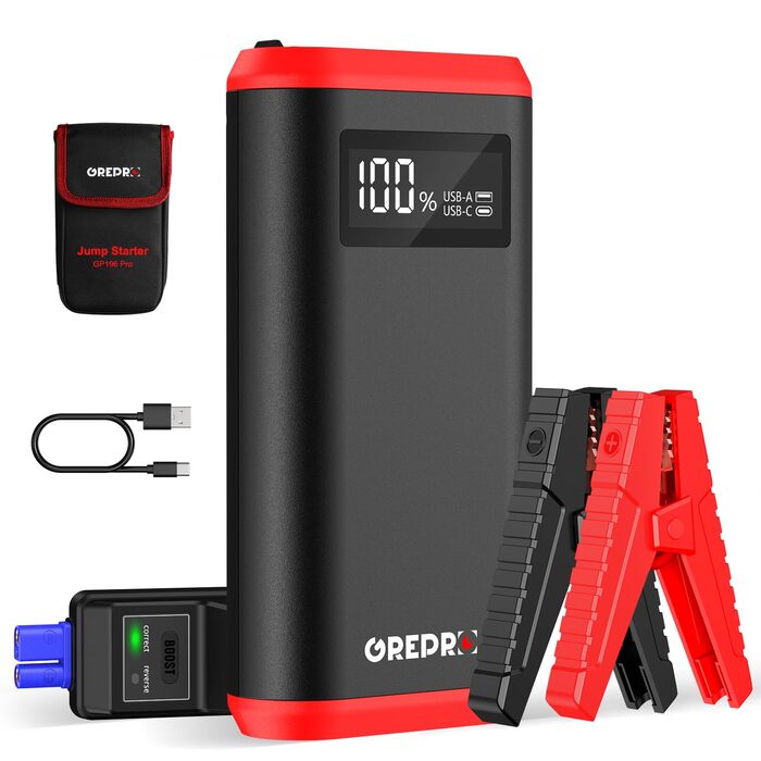 Powerbank для авто GREPRO Starthilfe: запуск 10L бензину/8L дизеля, LCD, LED ліхтарик