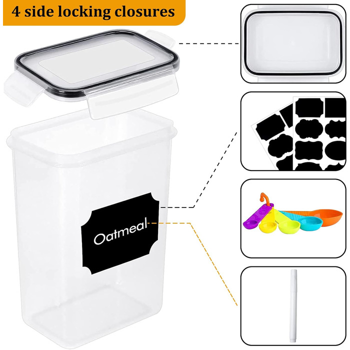 Набір контейнерів для зберігання STUSGO 42er, 8 шт. - прозорі пластикові контейнери для крупи, борошна та цукру