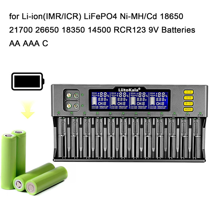 Зарядний пристрій LiitoKala Lii-S12 для Li-ion/Ni-MH/Cd акумуляторів 18650/21700/26650/AA/AAA/9V LCD дисплей