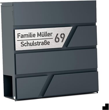 Поштовий ящик для газет Anthrazit Julia Standard: персоналізований з табличкою для імені, настінний, порошкове покриття RAL 7016, 37x37 см