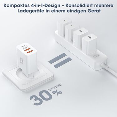 Набір зарядних блоків USB-C 40W з 4 портами (2xUSB-C, 2xUSB-A) - 2 шт. для iPhone, iPad, Samsung (Білий)