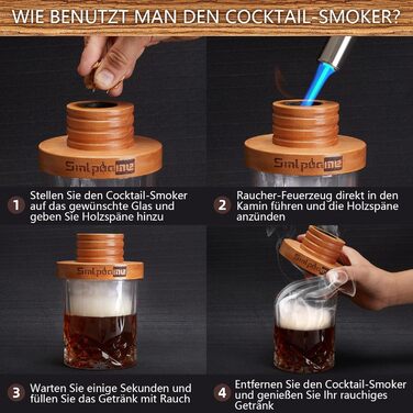 Набір для копчення коктейлів з ліхтариком, коптильня для віскі з факелом, 4 види дерев'яної стружки, подарунок для батька, чоловіка та любителів коктейлів (без бутану), коптильня для коктейлів з факелом з стружкою вишні