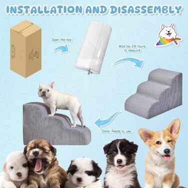 Сходинки для собак та котів на ліжко - 4 сходинки, неслизькі, знімні, миючі, для дому та авто (H: 50,8 см, сірий)