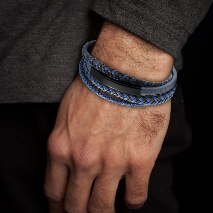 Чоловічий шкіряний браслет Shieageld з нержавіючою сталевою застібкою-магнітом, плетений браслет для чоловіків, синій, 22 см, подарункова коробочка