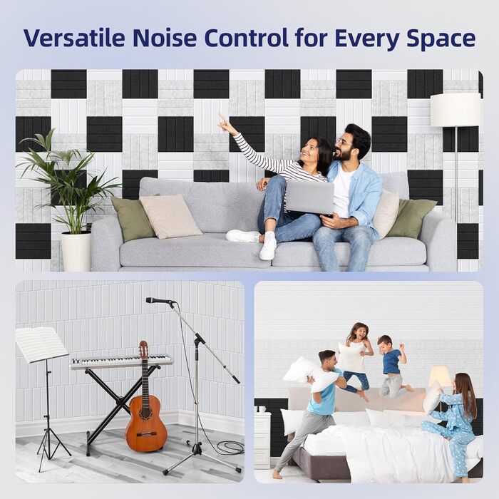 Акустичні панелі Vieshful самоклеючі, 30x30x1 см, звукопоглинаючі стінові панелі з фетру для студії, дому та офісу, чорний колір, 10 шт