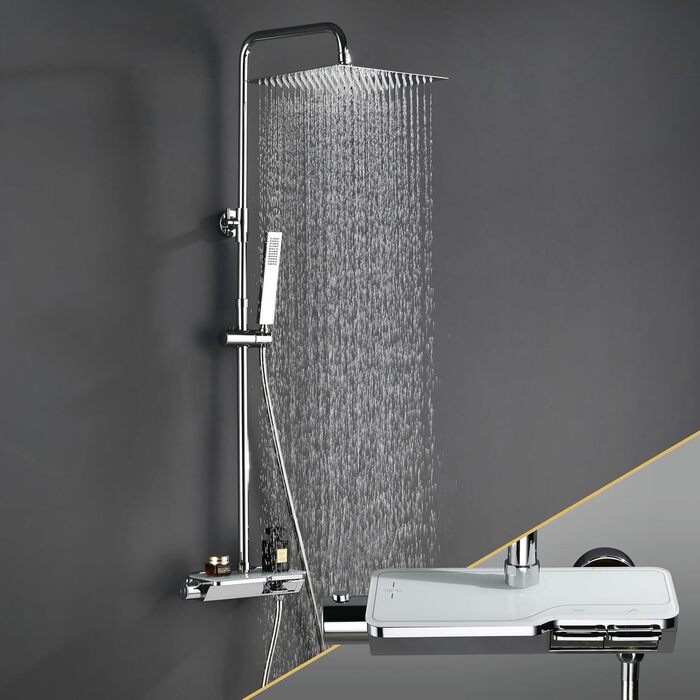 Görbach Rain Shower System with Shelf, Shower Set without Shower Faucet (20x20cm) (SJ-TP2020CP, Chrome)