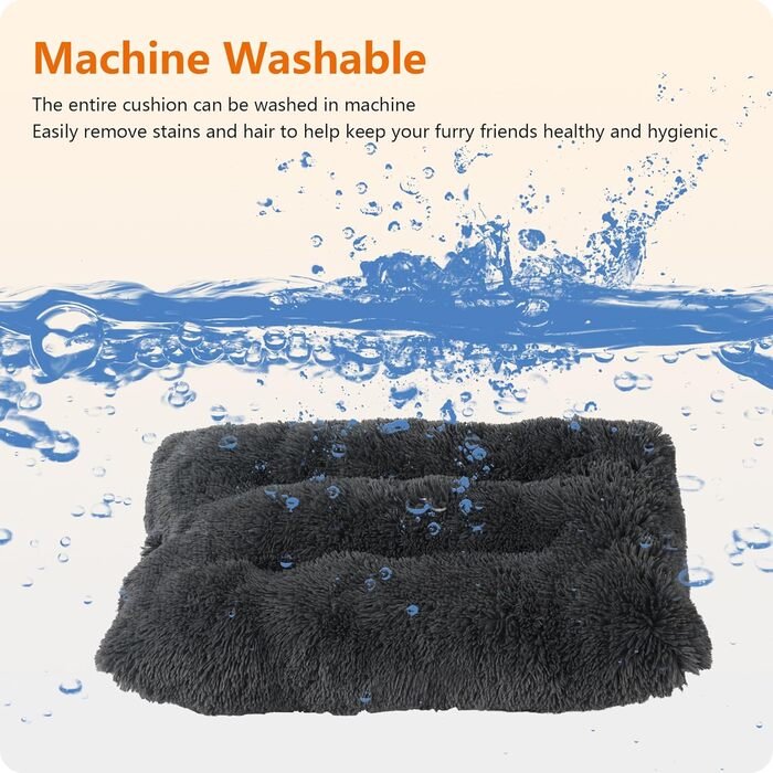 Dog Bed, Fluffy Dog Mats, Longer Plush Dog Cushion, Washable, Non-Slip Bottom, 110 cm for Medium and Large Dogs, (L 90 x W 60 x H 10 cm, Dark Grey)