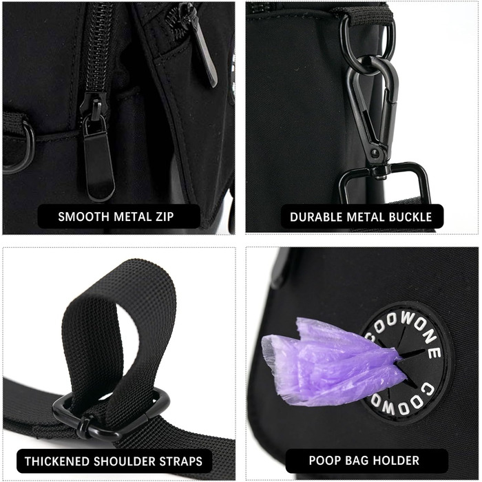 Сумка для собак COOWONE Leckerli-Tasche, чорна, водонепроникна, з тримачем для відходів, регульований плечовий ремінь, для дресирування, прогулянок