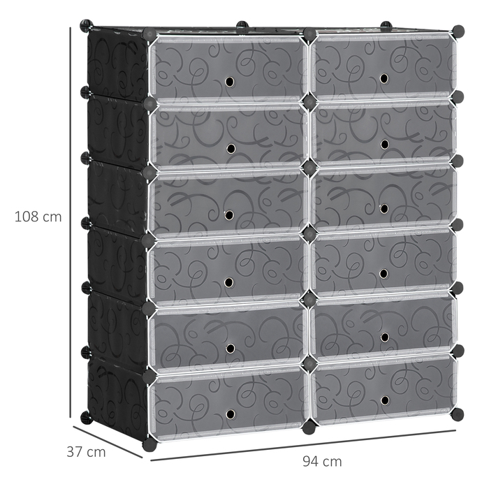 HOMCOM 12-Compartment Shoe Cabinet Modular Shelf for 12 Pairs of Shoes DIY Stackable Shoe Storage for Entryway Black 49 x 37 x 108 cm | Aosom