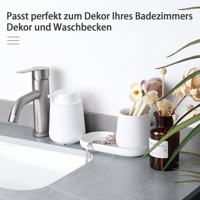 Набір аксесуарів для ванної кімнати Umlaca: мильниця, дозатор мила 350 мл, стакан для зубної пасти 320 мл, білий