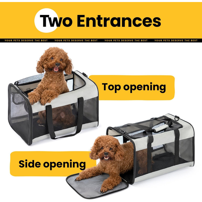 Транспортна переноска для кота Conlun, м'яка переноска з сіткою з 4 сторін, підходить для перевезень літаком, для кошенят та невеликих котів до 6 кг, складана переноска для собак, сіра, 51x31x31 см